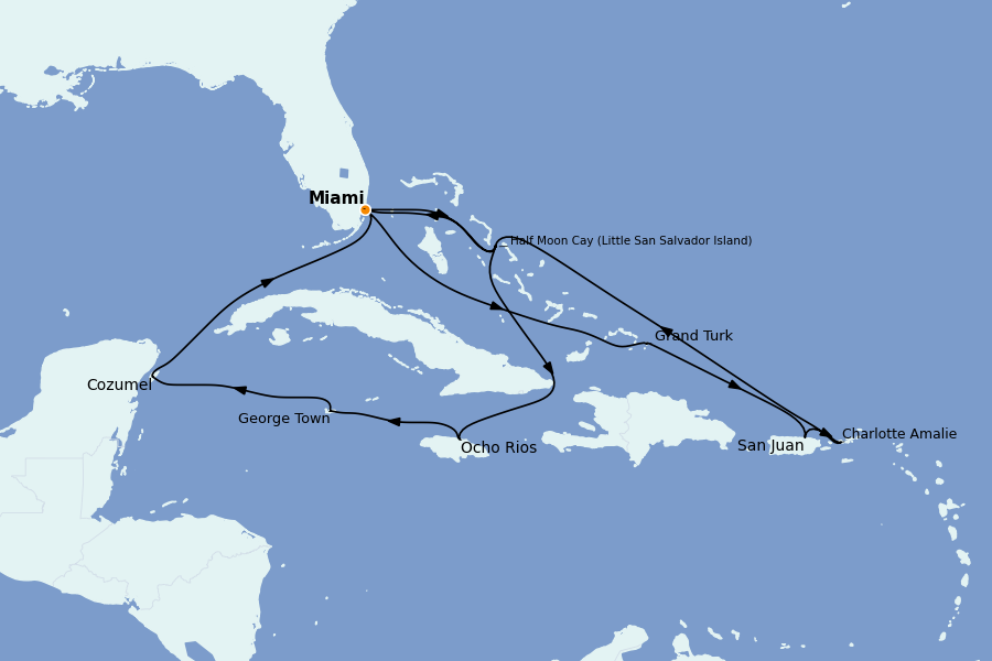Itinéraire de la croisière Caraïbes de l'Est (Antilles) 14 jours à bord du Ms Zuiderdam