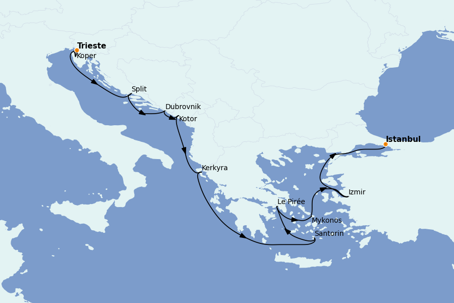 Itinéraire de la croisière Méditerranée Occidentale 10 jours à bord du Norwegian Sky