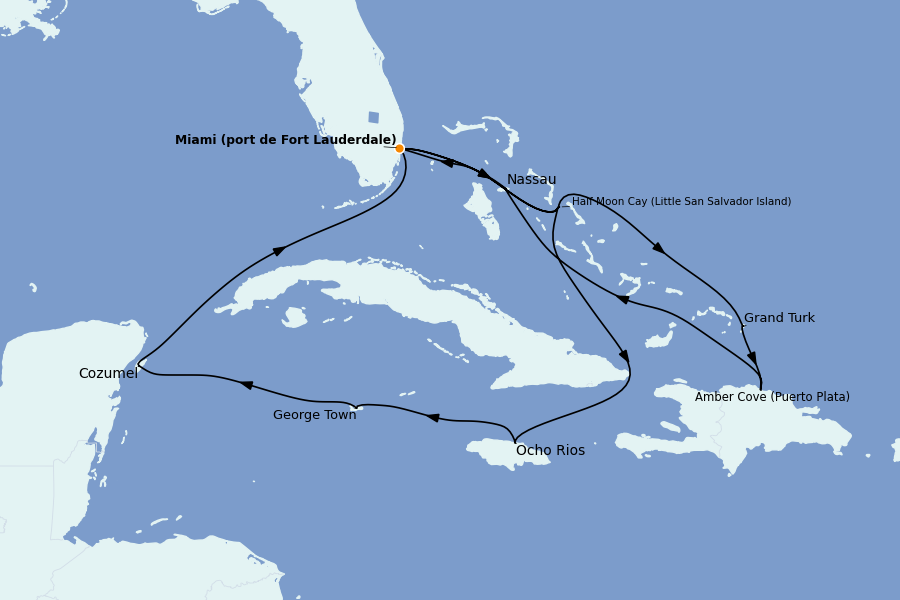 Itinéraire de la croisière Caraïbes de l'Est (Antilles) 14 jours à bord du Ms Eurodam