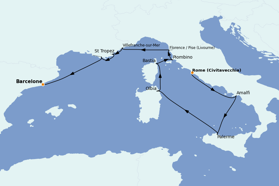 Itinéraire de la croisière Méditerranée Occidentale 10 jours à bord du Nautica