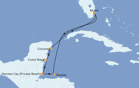 Itinéraire de la croisière Caraïbes de l'Ouest 7 jours à bord du Norwegian Escape