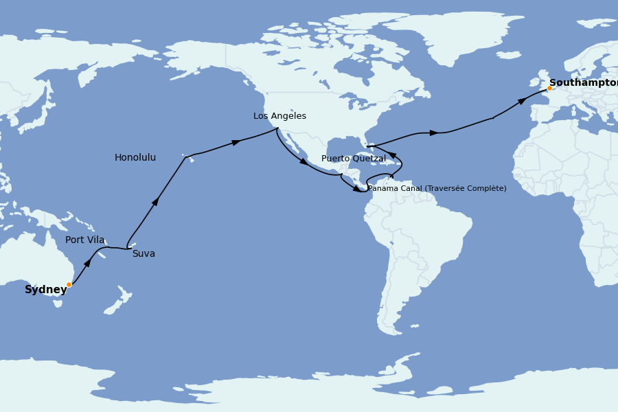 Itinerario del crucero Mediterráneo Occidental 44 días a bordo del Queen Anne