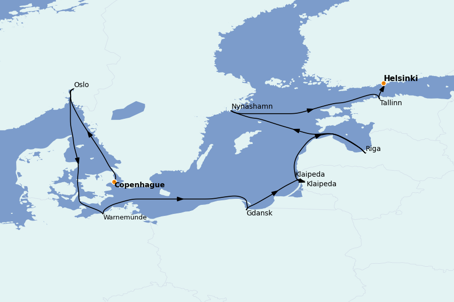 Itinéraire de la croisière Mer Baltique - Russie - Mer du Nord 9 jours à bord du Norwegian Sun