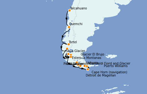 Itinéraire de la croisière Amérique du Sud 13 jours à bord du L'Austral