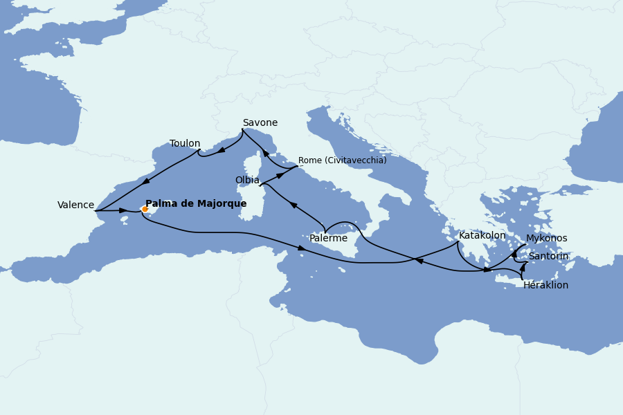 Itinerario del crucero Mediterráneo Occidental 14 días a bordo del Costa Pacifica