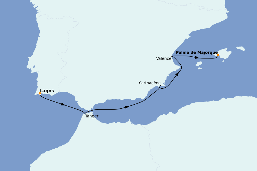Itinéraire de la croisière Méditerranée 8 jours à bord du L'Austral