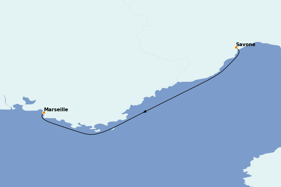 Itinéraire de la croisière Méditerranée Occidentale 1 jours à bord du Costa Fascinosa