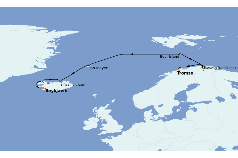 Itinéraire de la croisière Fjords & Norvège 13 jours à bord du Silver Endeavour