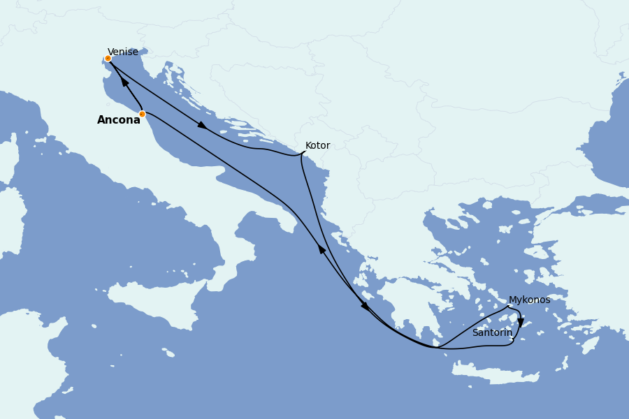 Itinéraire de la croisière Grèce & Adriatique 8 jours à bord du MSC Lirica