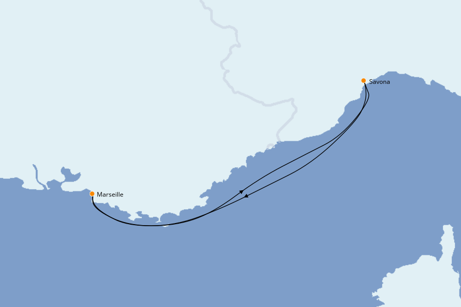 Itinéraire de la croisière Méditerranée Occidentale 2 jours à bord du Costa Favolosa