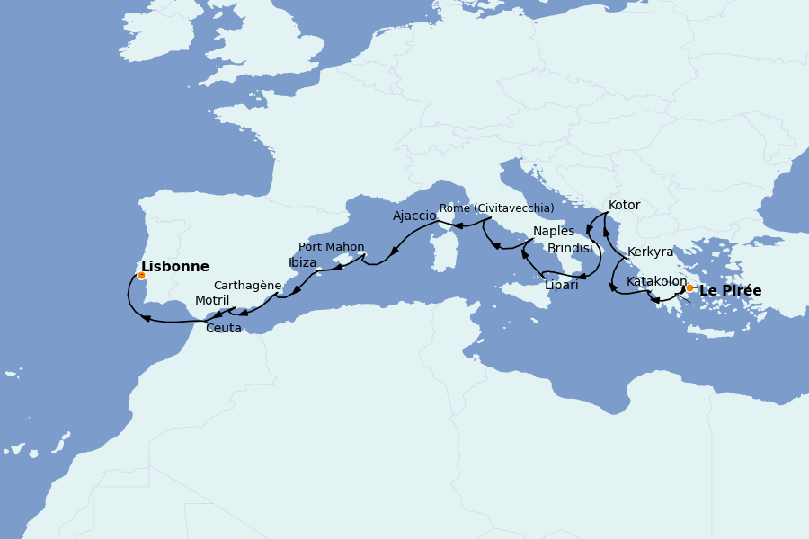 Itinéraire de la croisière Méditerranée 18 jours à bord du Seabourn Encore