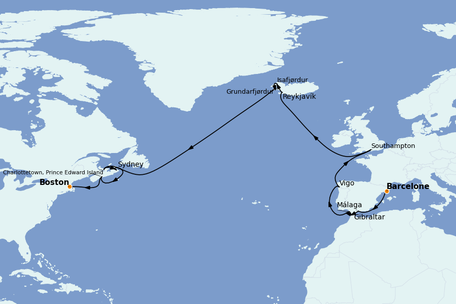 Itinerario del crucero Mediterráneo Occidental 23 días a bordo del Majestic Princess