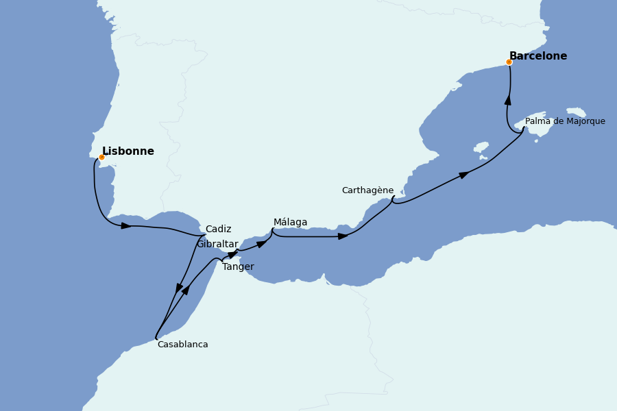 Itinéraire de la croisière Méditerranée Occidentale 11 jours à bord du Silver Ray
