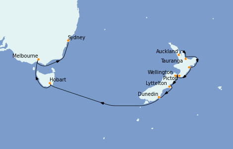 Itinéraire de la croisière Australie 2023 14 jours à bord du Ms Noordam
