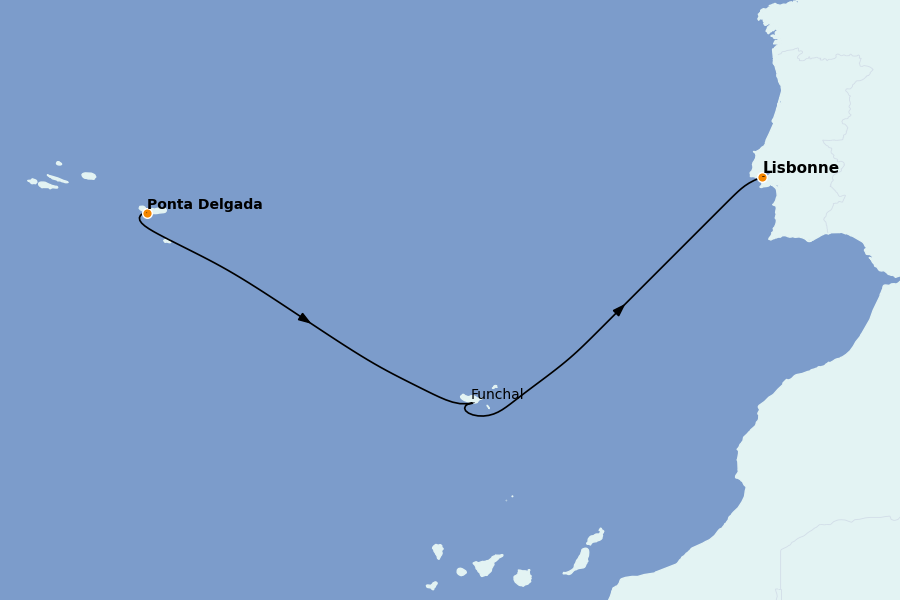 Itinéraire de la croisière Îles Canaries, Maroc, Açores, Portugal 14 jours à bord du Silver Nova