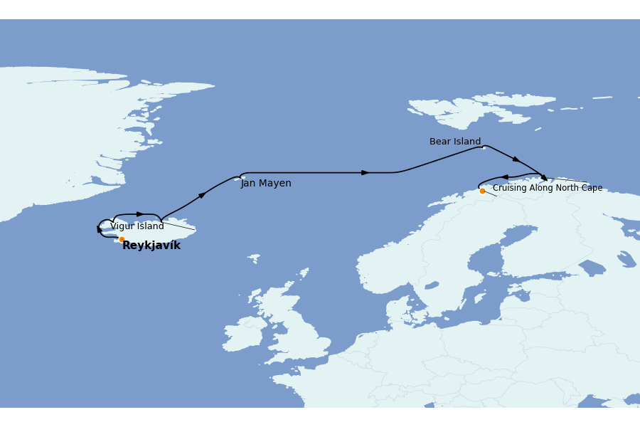 Itinéraire de la croisière Fjords & Norvège 13 jours à bord du Silver Endeavour