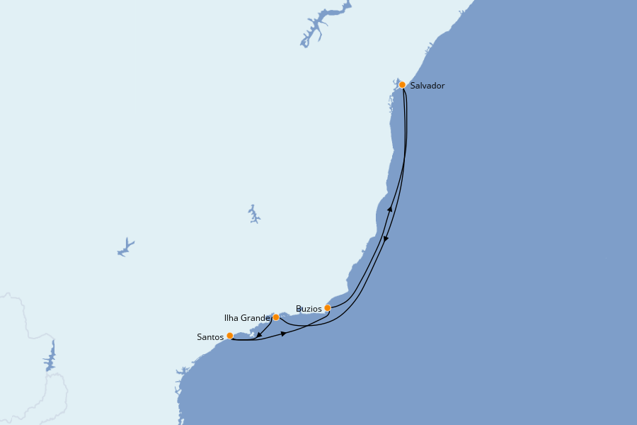 Itinéraire de la croisière Amérique du Sud 6 jours à bord du MSC Seaview