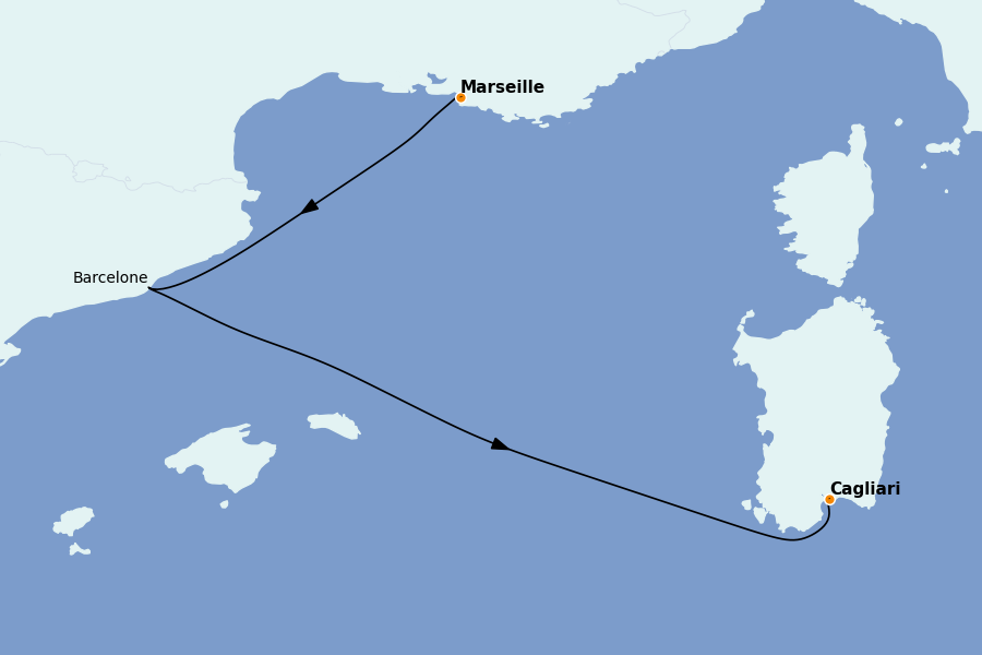 Itinerario del crucero Mediterráneo Occidental 3 días a bordo del Costa Smeralda
