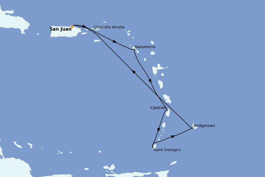 Itinéraire de la croisière Caraïbes de l'Est 7 jours à bord du Grand Princess