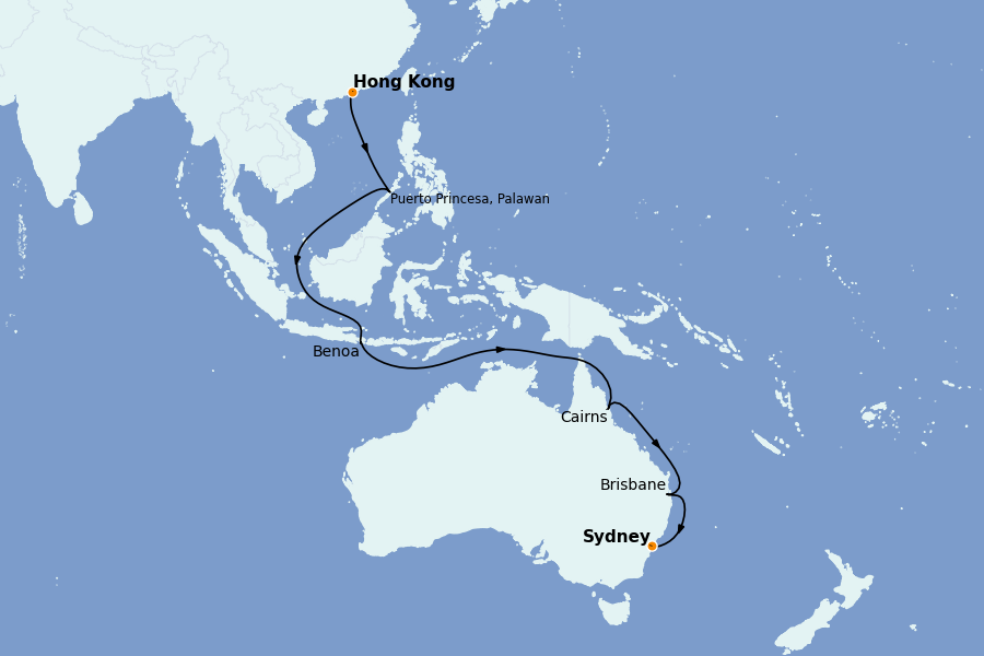 Itinéraire de la croisière Tour du Monde 2026 20 jours à bord du Costa Serena