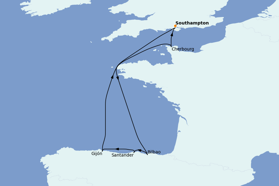 Itinéraire de la croisière Îles Britanniques 7 jours à bord du Queen Anne