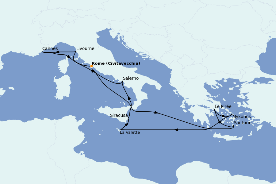 Itinéraire de la croisière Méditerranée Occidentale 11 jours à bord du Norwegian Epic