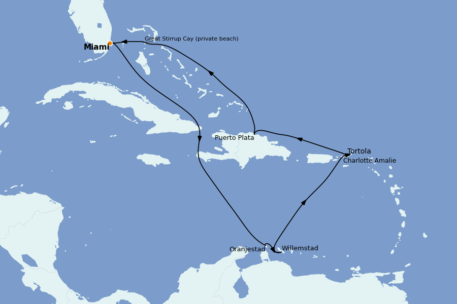 Itinéraire de la croisière Caraïbes de l'Est (Antilles) 12 jours à bord du Norwegian Jewel