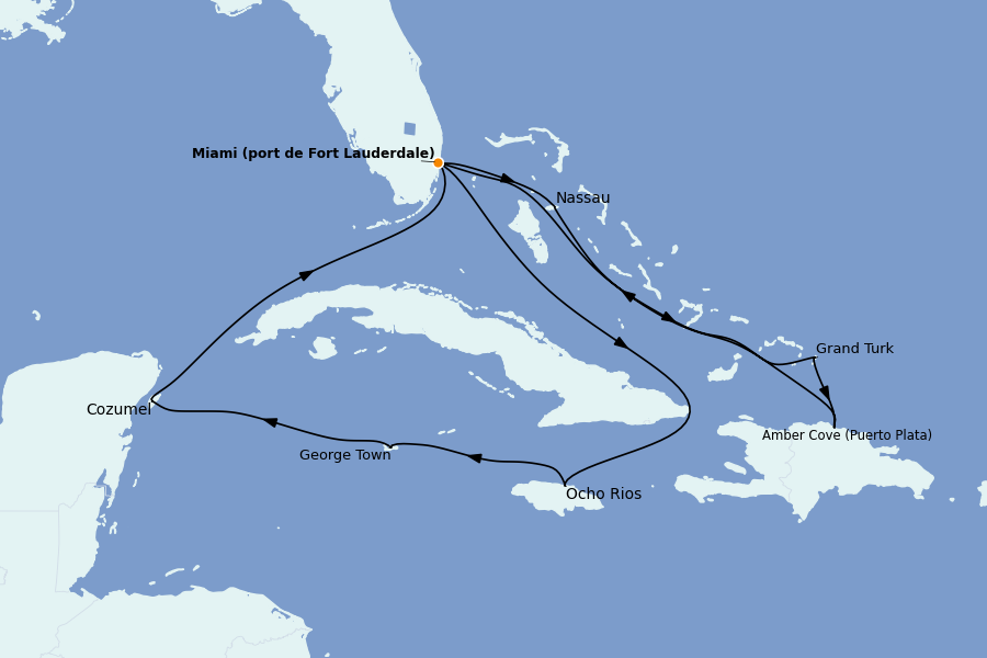 Itinéraire de la croisière Caraïbes de l'Ouest - Mexique, Cuba, Jamaïque 14 jours à bord du Ms Eurodam