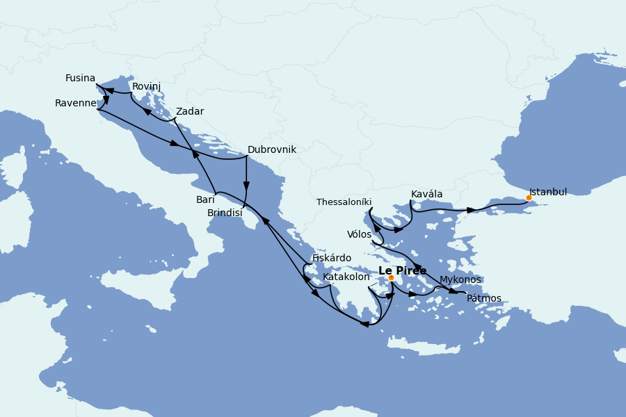 Itinerario del crucero Mediterráneo Occidental 21 días a bordo del Explora I