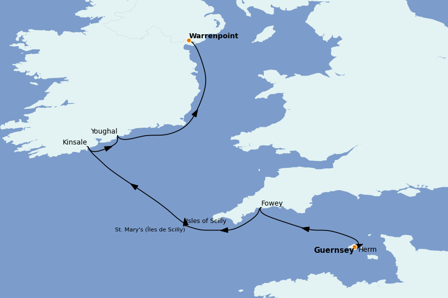 Itinéraire de la croisière Îles Britanniques 8 jours à bord du Le Lyrial