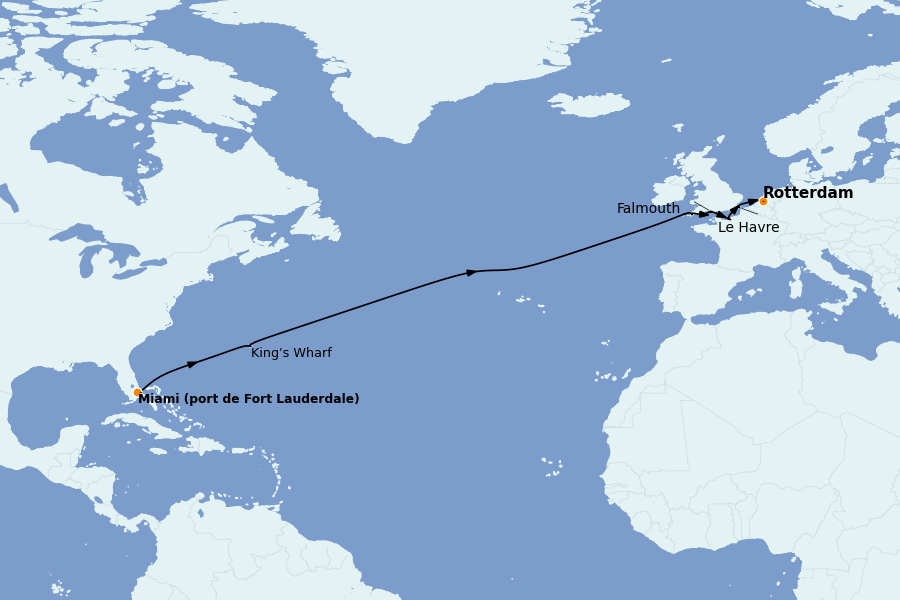 Itinéraire de la croisière Îles Britanniques 15 jours à bord du Ms Nieuw Statendam