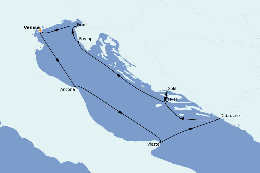 Itinéraire de la croisière Îles Grecques, Adriatique et Turquie - Méditerranée Orientale 8 jours à bord du Le Boréal