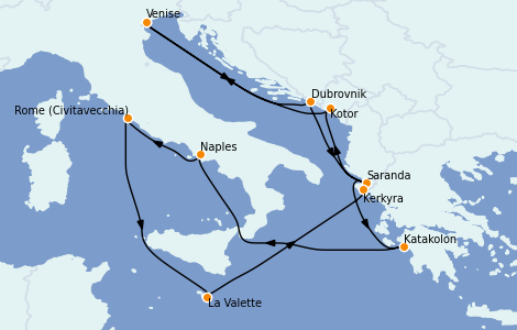 Itinéraire de la croisière Méditerranée 14 jours à bord du Ms Volendam