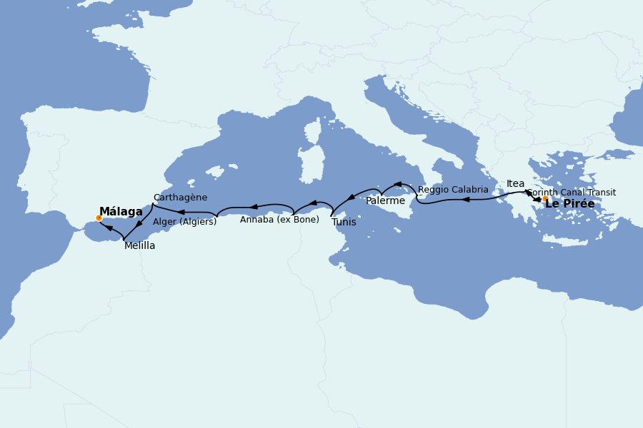 Itinéraire de la croisière Îles Grecques, Adriatique et Turquie - Méditerranée Orientale 10 jours à bord du Le Dumont d'Urville