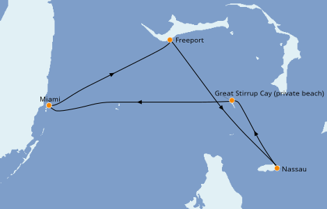 Itinéraire de la croisière Bahamas 4 jours à bord du Norwegian Sky