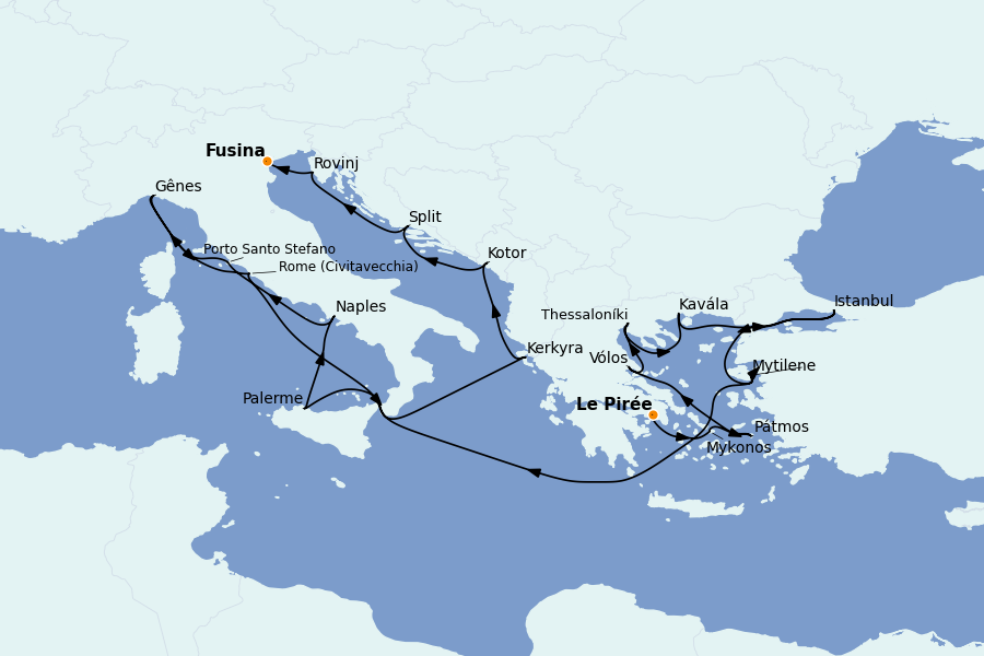 Itinéraire de la croisière Méditerranée Occidentale 21 jours à bord du Explora I