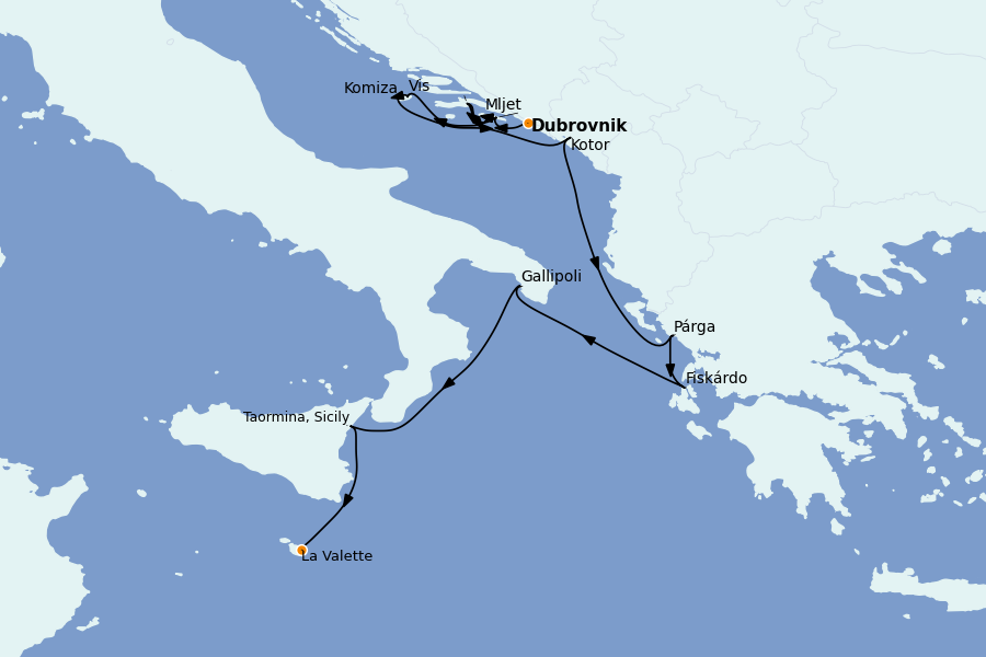 Itinéraire de la croisière Méditerranée Occidentale 9 jours à bord du Le Dumont d'Urville