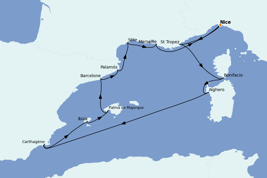 Itinerario del crucero Mediterráneo Occidental 12 días a bordo del Silver Shadow
