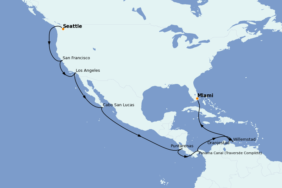 Itinéraire de la croisière TRANSATLANTIQUES ET GRANDS VOYAGES 21 jours à bord du Queen Elizabeth