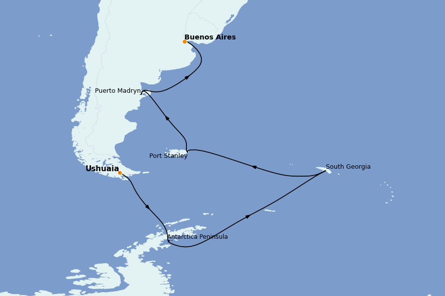 Itinéraire de la croisière Brésil, Argentine, Uruguay 18 jours à bord du Le Boréal