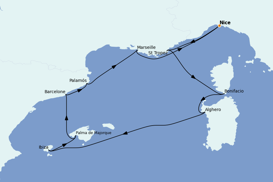 Itinerario del crucero Mediterráneo Occidental 12 días a bordo del Silver Shadow