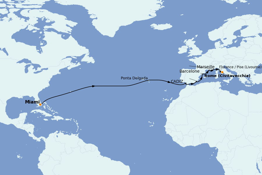 Itinéraire de la croisière Méditerranée Occidentale 16 jours à bord du Marina