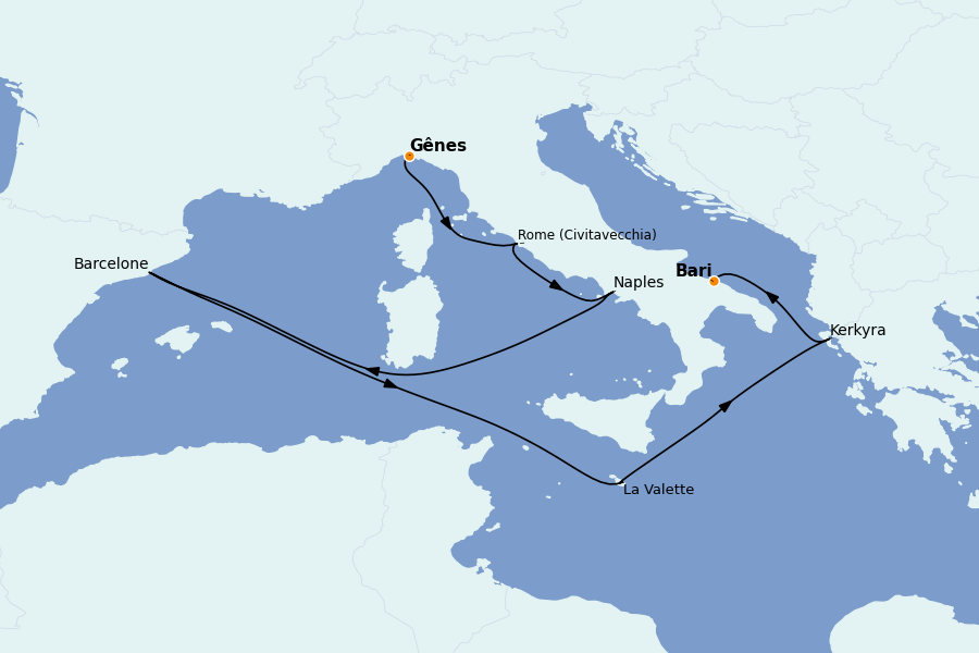 Itinéraire de la croisière Îles Grecques, Adriatique et Turquie - Méditerranée Orientale 9 jours à bord du MSC Fantasia