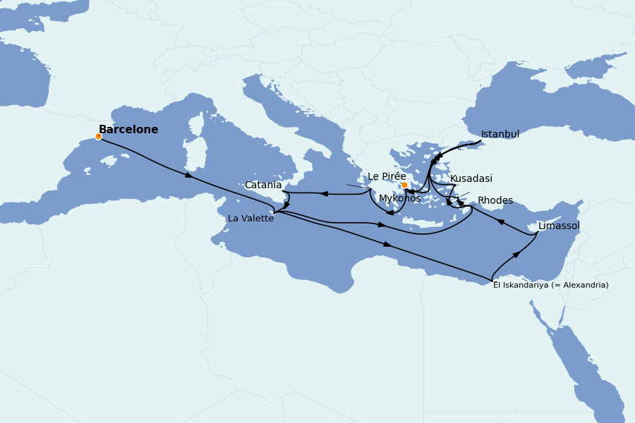 Itinerario del crucero Mediterráneo Occidental 28 días a bordo del Ms Nieuw Statendam