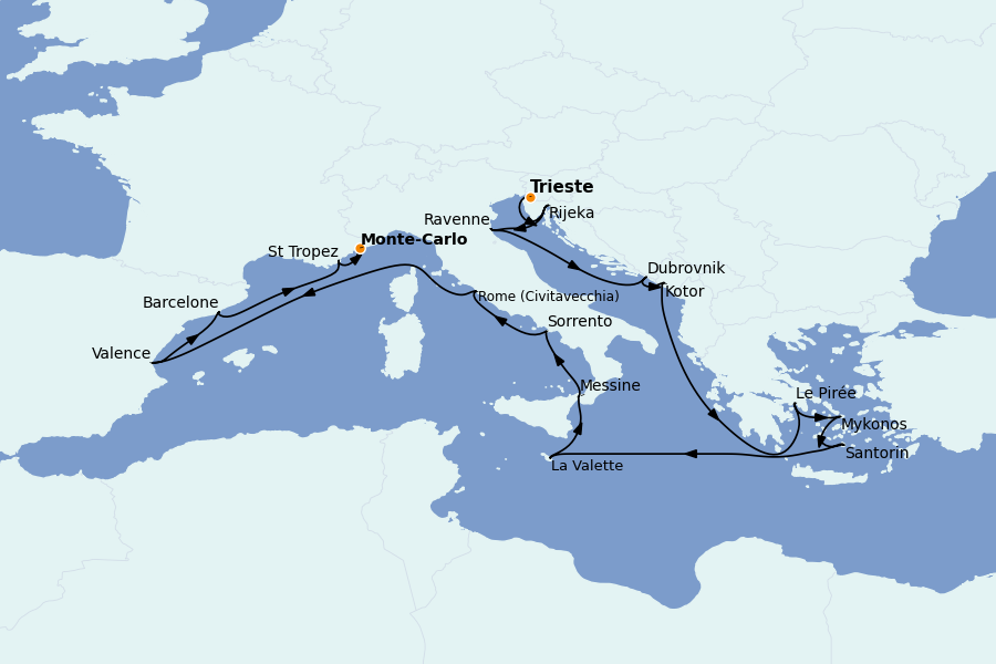 Itinerario del crucero Mediterráneo Occidental 18 días a bordo del Allura