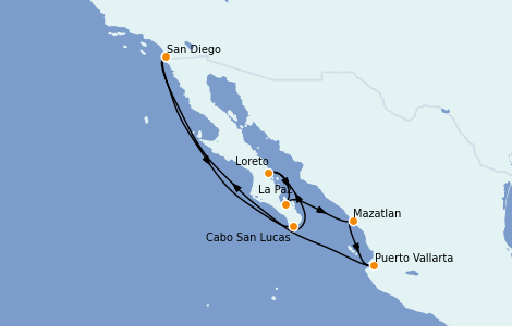 Itinéraire de la croisière Riviera Mexicaine 10 jours à bord du Ms Zuiderdam