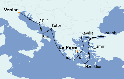 Itinéraire de la croisière Grèce & Adriatique 10 jours à bord du Riviera