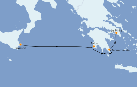 Itinéraire de la croisière Grèce & Adriatique 6 jours à bord du Star Flyer