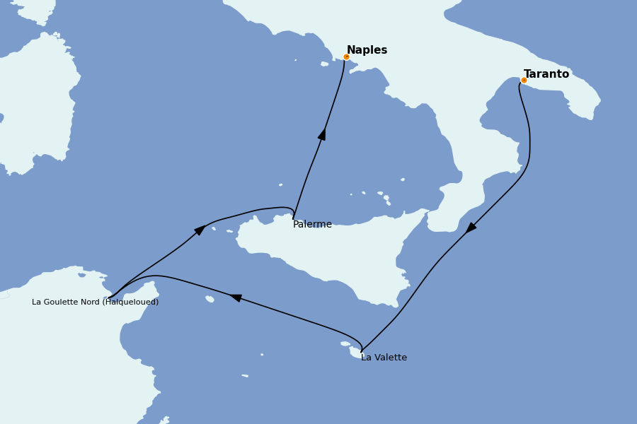 Itinéraire de la croisière Méditerranée Occidentale 4 jours à bord du Costa Fascinosa