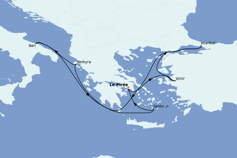 Itinéraire de la croisière Grèce & Adriatique 8 jours à bord du MSC Sinfonia